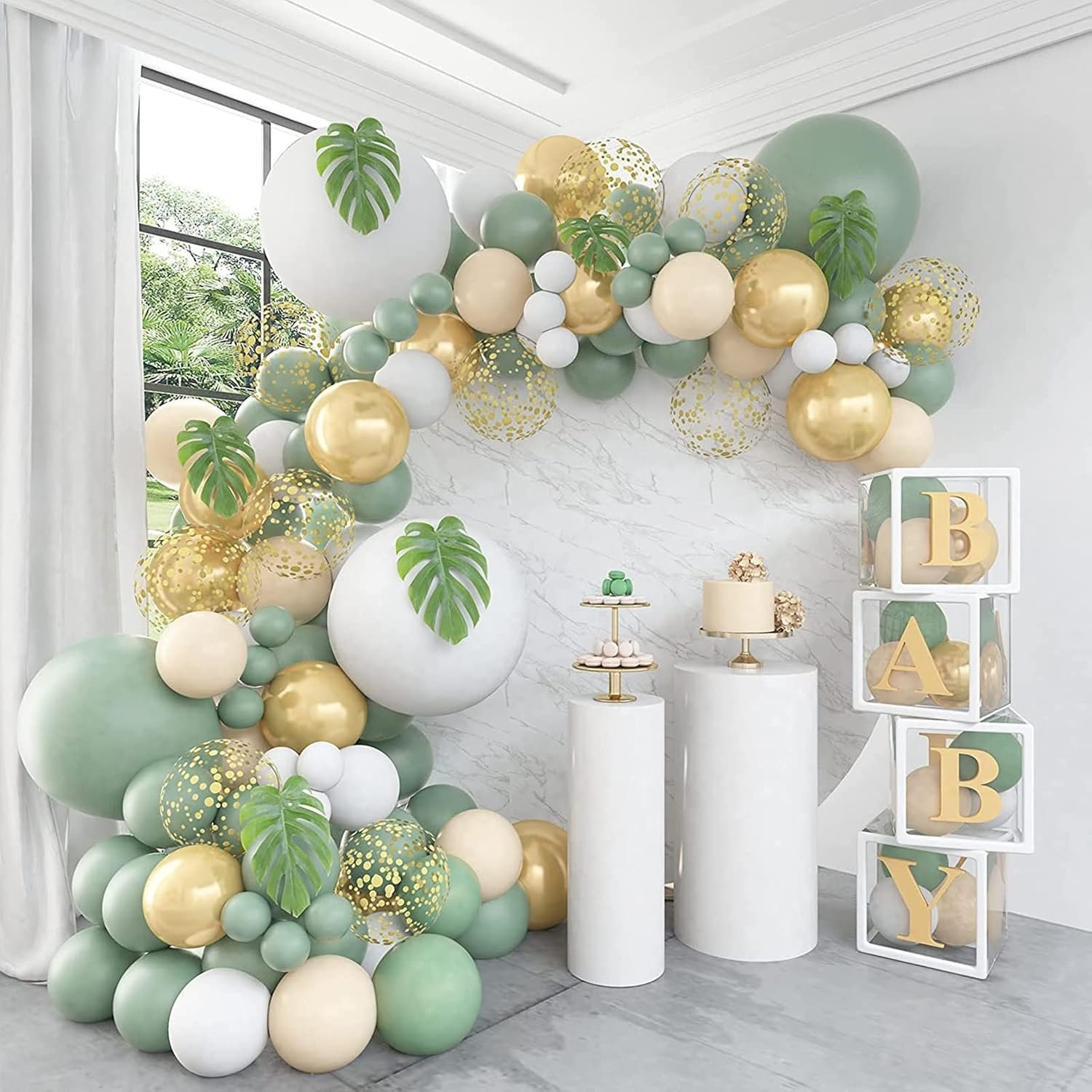 Kit de globos verde salvia y dorado